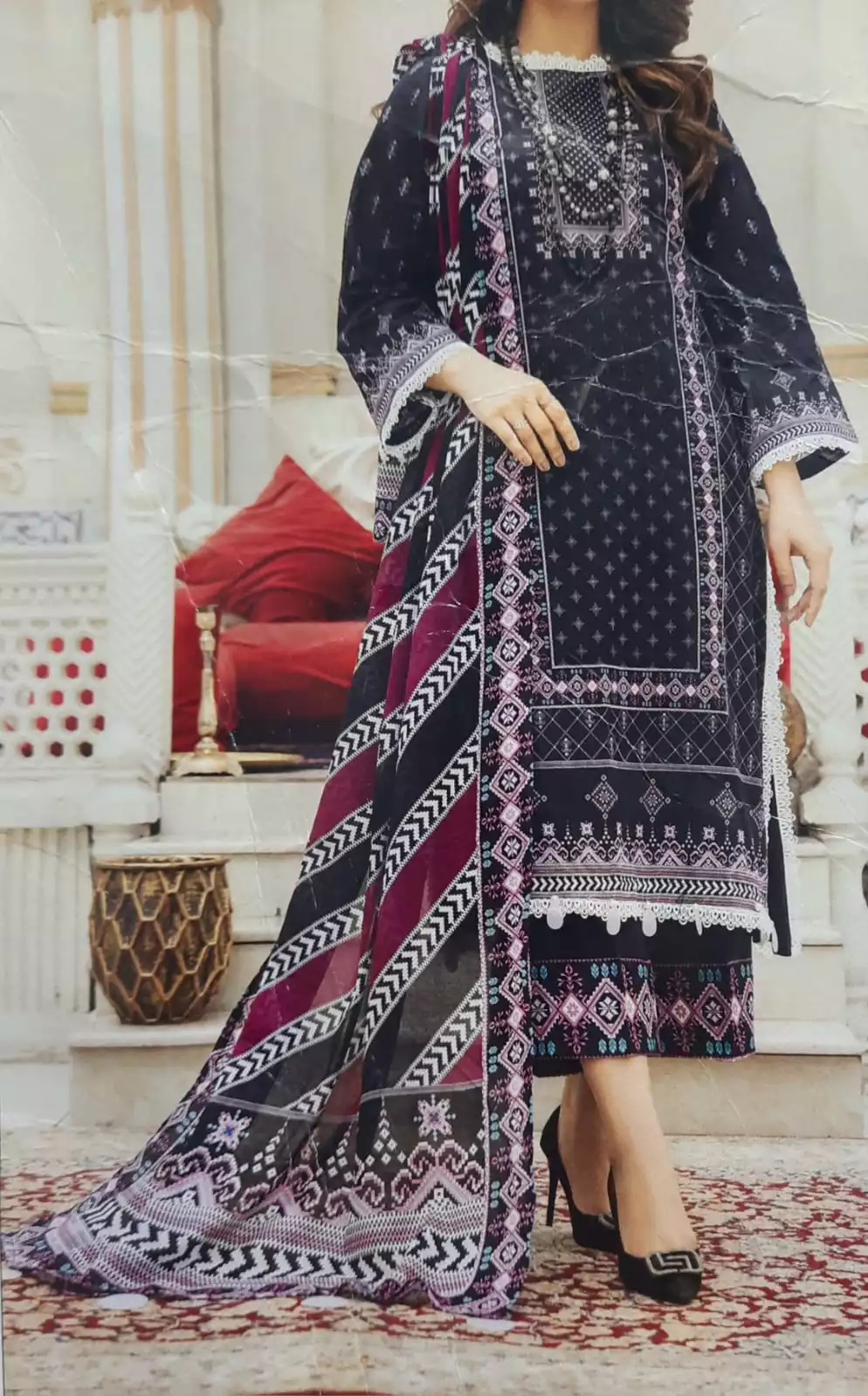 Jacquard Unstitched Digital Printed Lawn