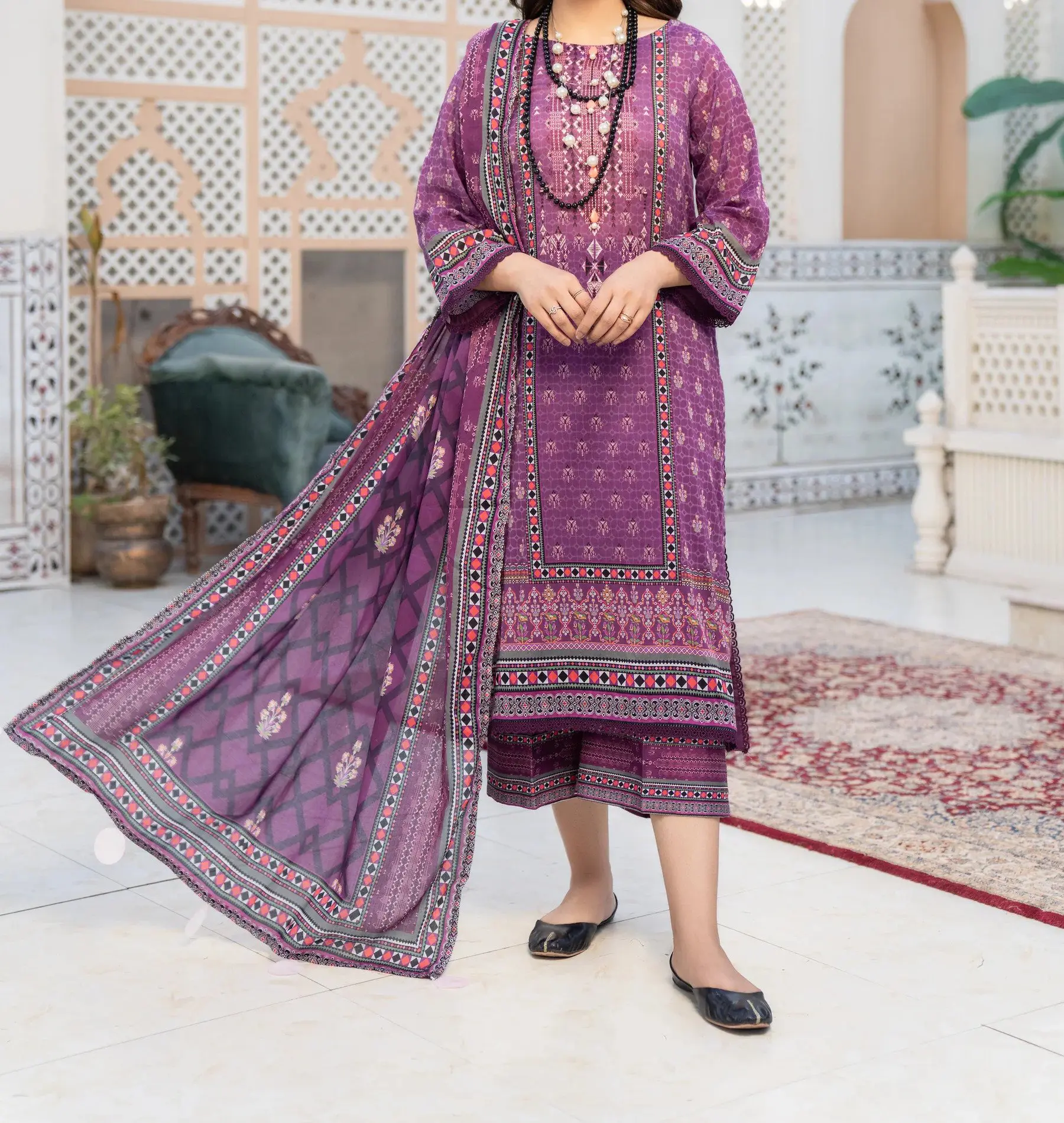 Jacquard Unstitched Digital Printed Lawn